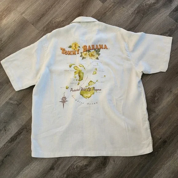 Tommy Bahama‎ Linen Shirt Men XL Embroidered Logo Map Resortwear Cruise Vacation - Picture 15 of 16